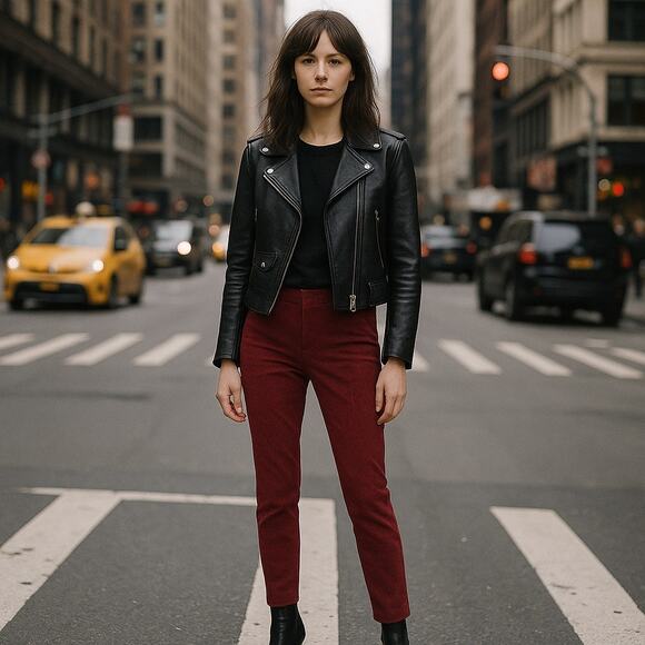 Zero + Maria Cornejo Red Corduroy Slim Leg Pants Size 0 - Picture 1 of 8